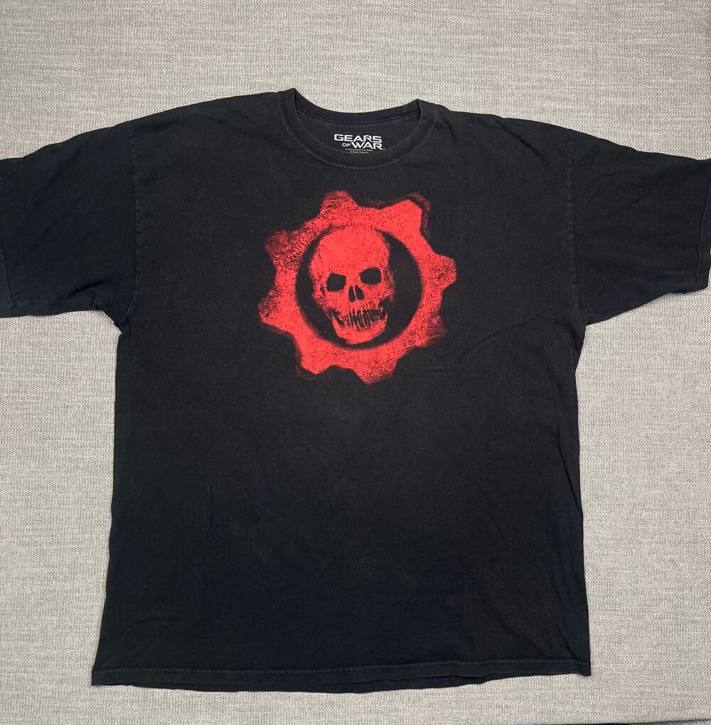 2015 Gears of War T-Shirt Mens 2XL Black Red Skull Logo Graphic Distressed